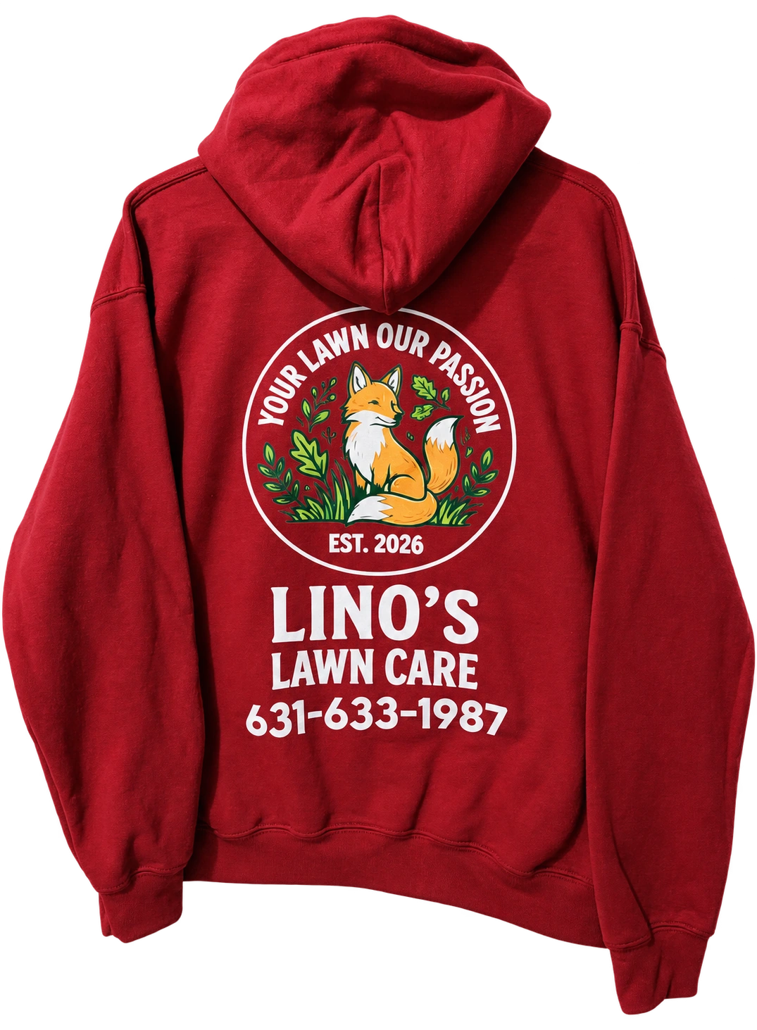 Lino’s Lawn Care — Hoodie back: Custom apparel