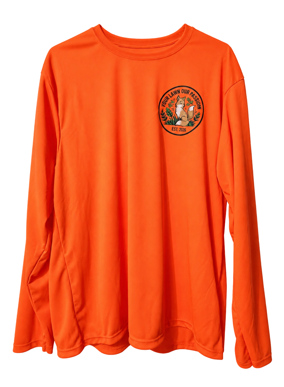 Lino’s Lawn Care — Orange shirt front: Custom apparel