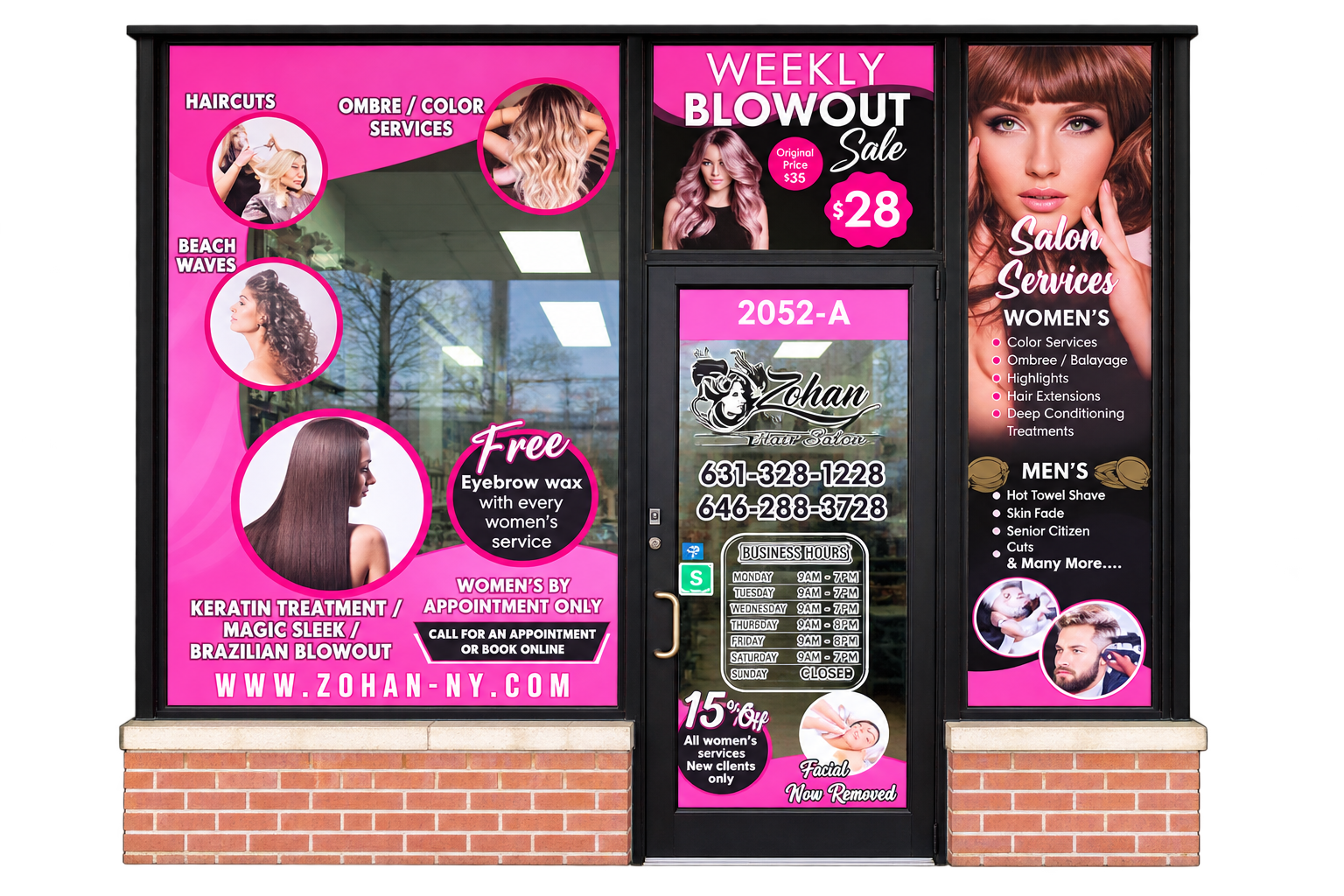 Zohan salon storefront window graphics